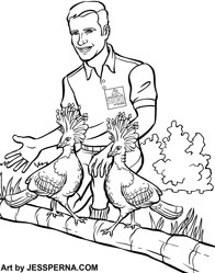 Man with Birds Coloring Page Illustration
