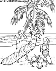 Children on Beach Coloring Page