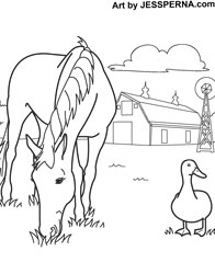 Horse and Duck Coloring Page