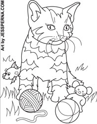 Cat Playing with Wool Coloring Page