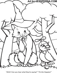 Cat - Bird Coloring Page Illustration