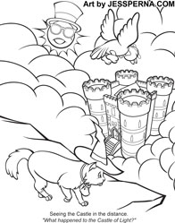Cat and Castle Coloring Page