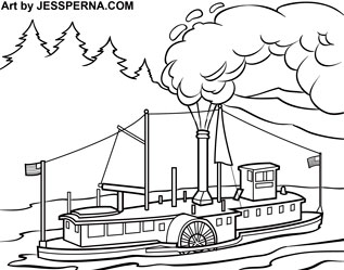 Steamboat Flying American Flag Coloring Page