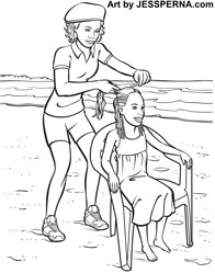 Girl Braiding Hair Coloring Page