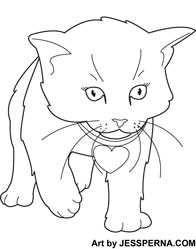 Cat Wearing Heart Necklace Coloring page