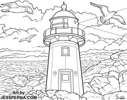 Lighthouse Seagulls Bahamas Coloring Book Illustrator