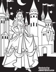 Fairy Princess and Castle Coloring Page