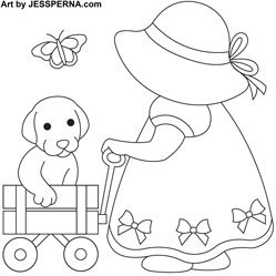 Sun Bonnet Sue, Butterfly and Puppy Wagon.
