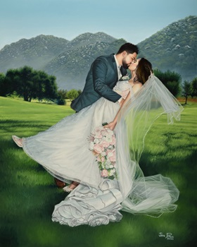 Live Wedding Painting of Couple Kissing